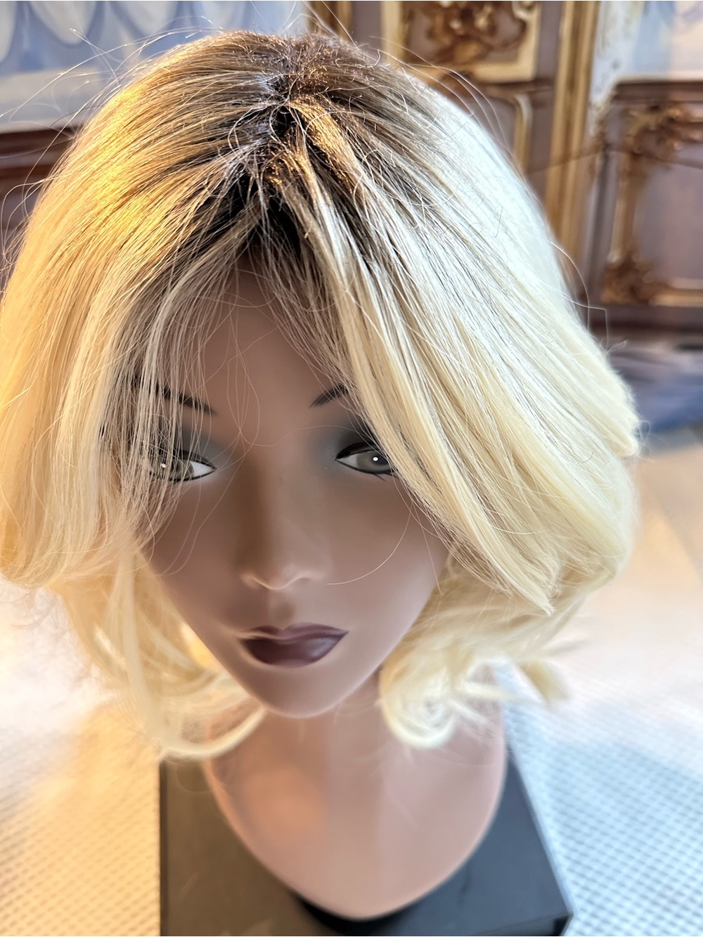 Full Rooted Blonde Layered Wig Dark Roots Voluminous No Labe